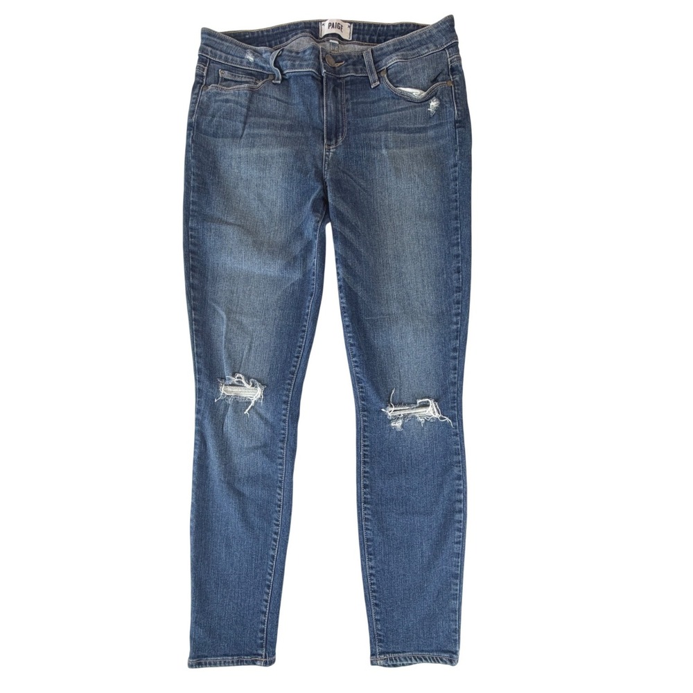 Paige Womens Skinny Distressed Jeans Medium Wash‎ Destroyed Knee Size 31